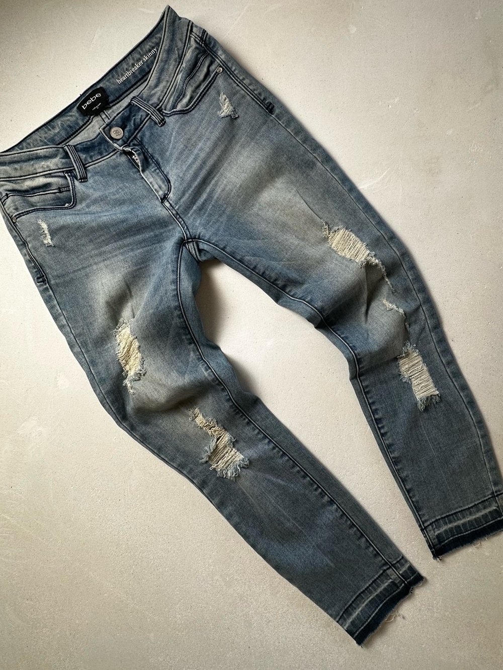Authentic bebe Distressed Skinny Jeans in Faded Blue